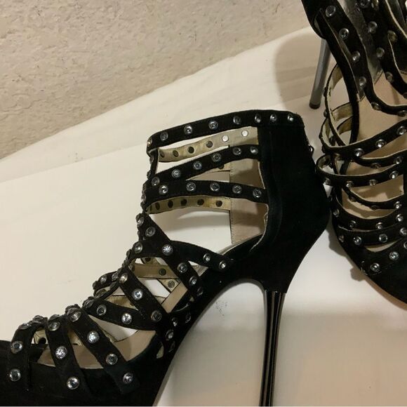 Micheal kors black suede rhinestone studded platforms heels size 7.5 - Picture 5 of 13